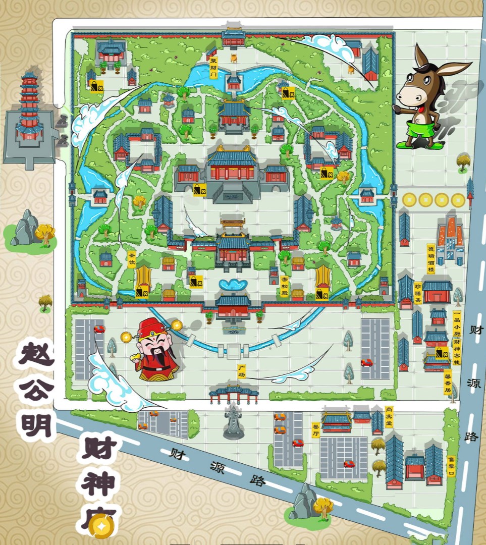 武汉寺庙类手绘地图